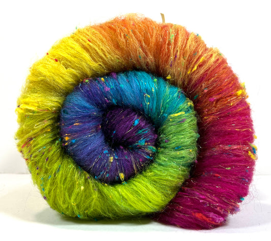 Plumeria Batt 0404-06 - 2.7 oz Corriedale wool, silk, noils, spinning fiber, drumcarded, handspinning, nuno, felting wool