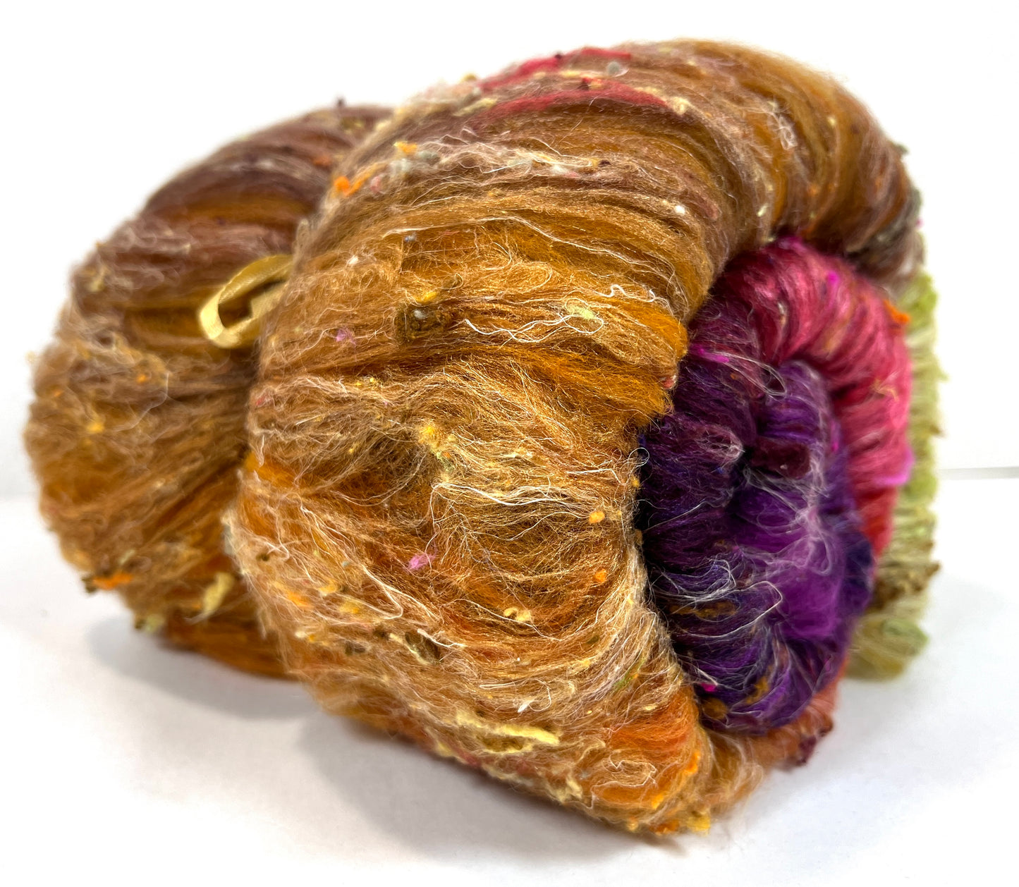 Curried Beets Batt 1231-01 - 2.7 oz Polwarth wool, silk, noils, spinning fiber, drumcarded, handspinning, nuno, felting wool