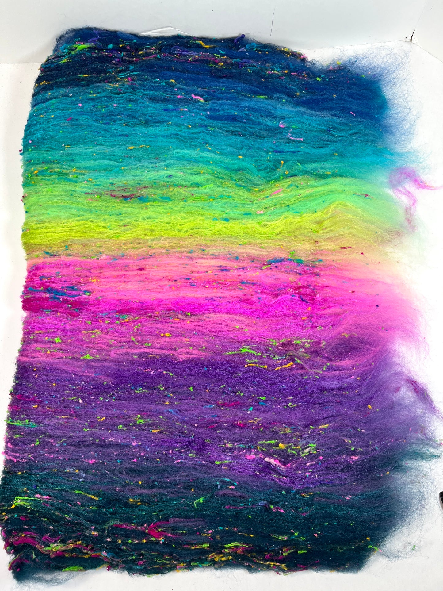 Nemesis Batt 0404-01 - 2.8 oz Cormo wool, silk, noils, spinning fiber, drumcarded, handspinning, nuno, felting wool