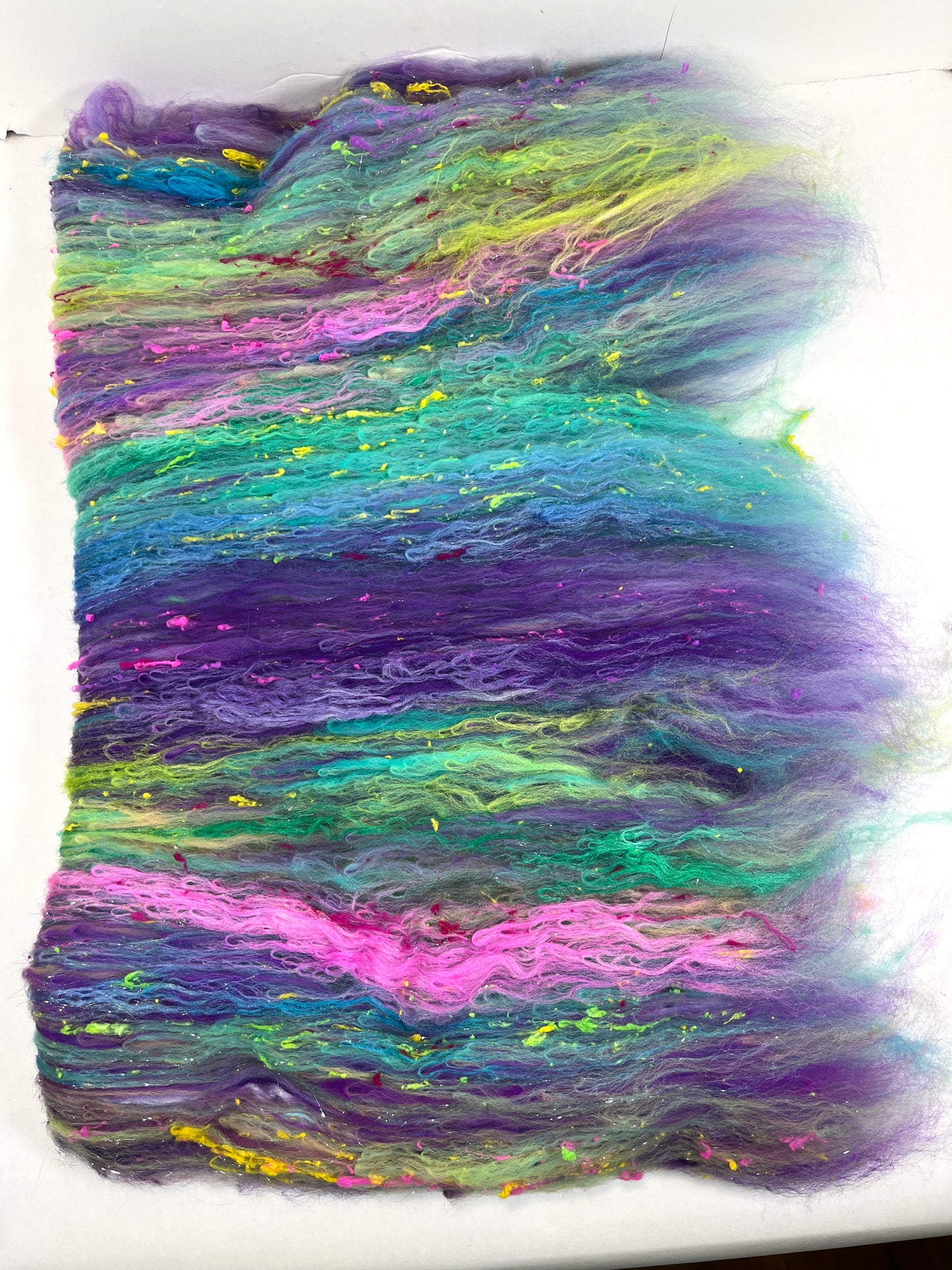 Disco Fever Batt 0819-03 - 2.6 oz Cormo wool, silk, noils, spinning fiber, handspinning, nuno, felting wool, weaving, spindle