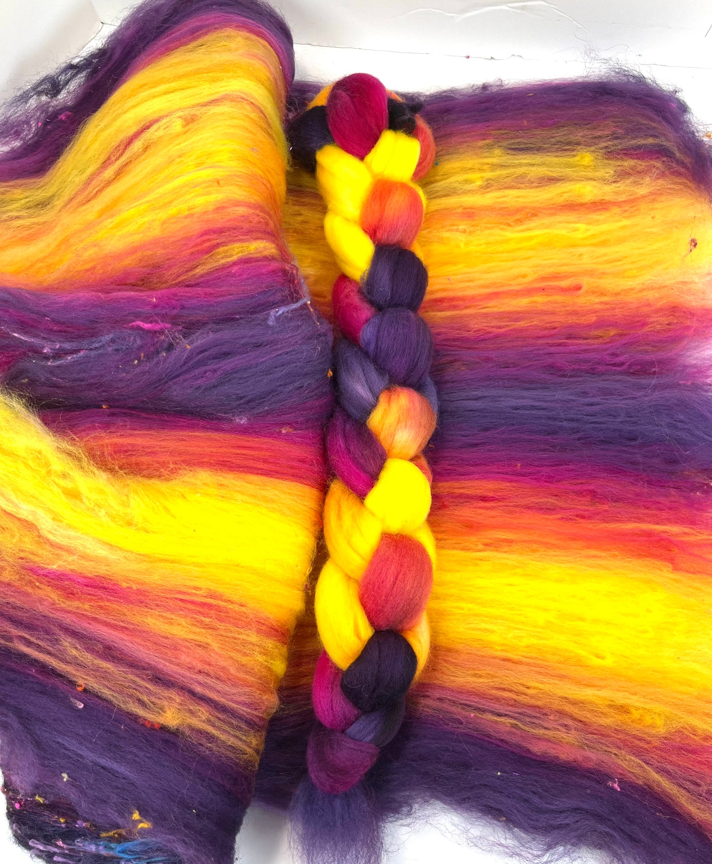 Sassy Batt/Top Combo 0504-05 - 4.9 oz Polwarth wool, silk, noils, spinning fiber, drumcarded, handspinning, nuno, felting wool