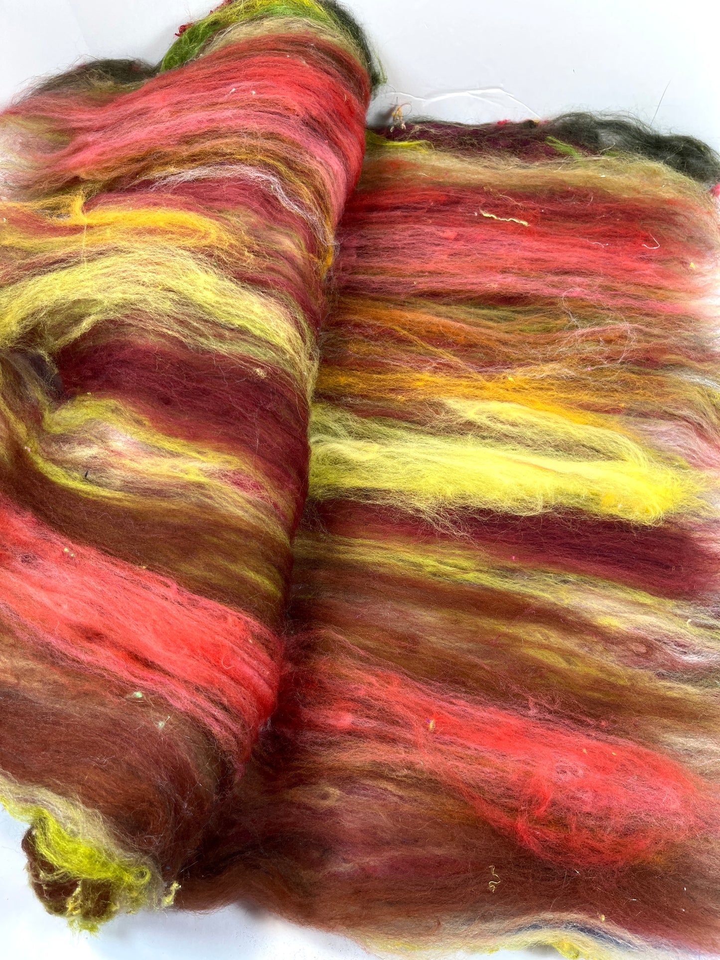 Art Batt 0407-04 - 3.5 oz soft wool, silk, noils, spinning fiber, drumcarded, handspinning, nuno, felting wool