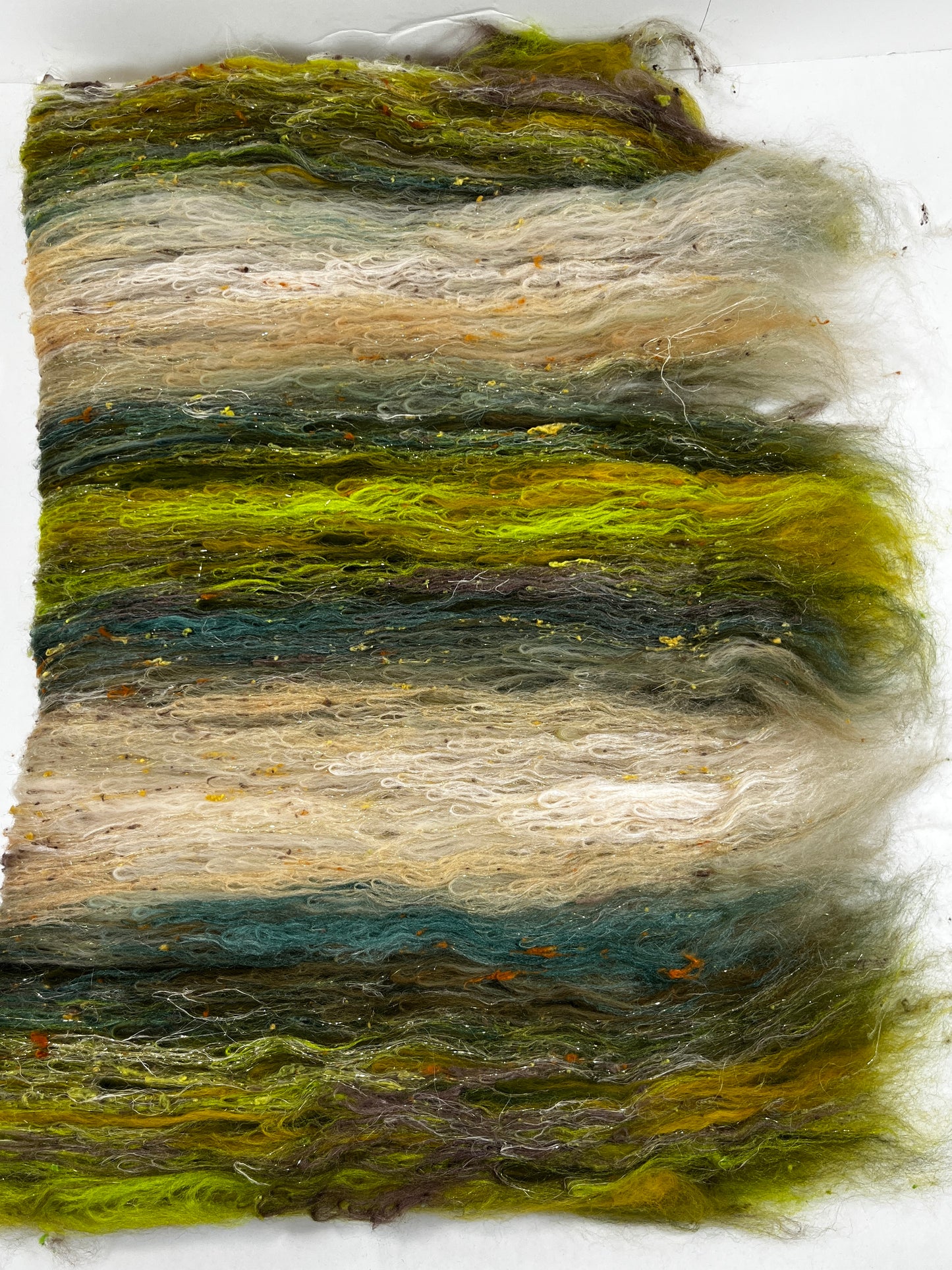 Willow Batt 0120-05 - 2.8 oz Falkland Merino wool, silk, hemp, noils, spinning fiber, drumcarded, handspinning, nuno, felting wool