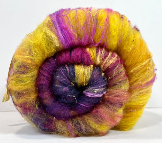 Sassy Blended Batt 0520-01 - 2.1 oz Cormo wool, silk, noils, spinning fiber, drumcarded, handspinning, nuno, felting wool