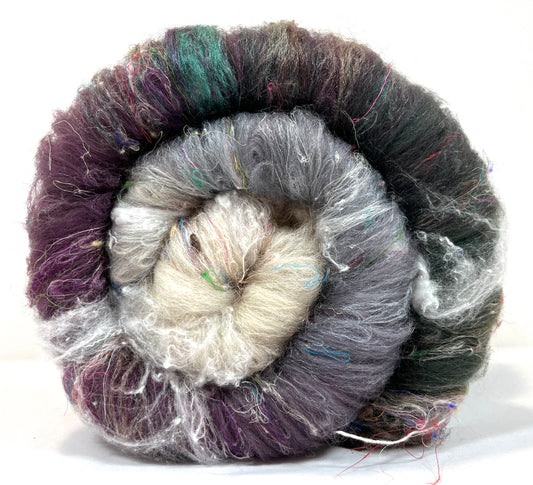 Morning Fog Batt 0104-02 - 2.5 oz Polwarth wool, silk, noils, spinning fiber, drumcarded, handspinning, nuno, felting wool