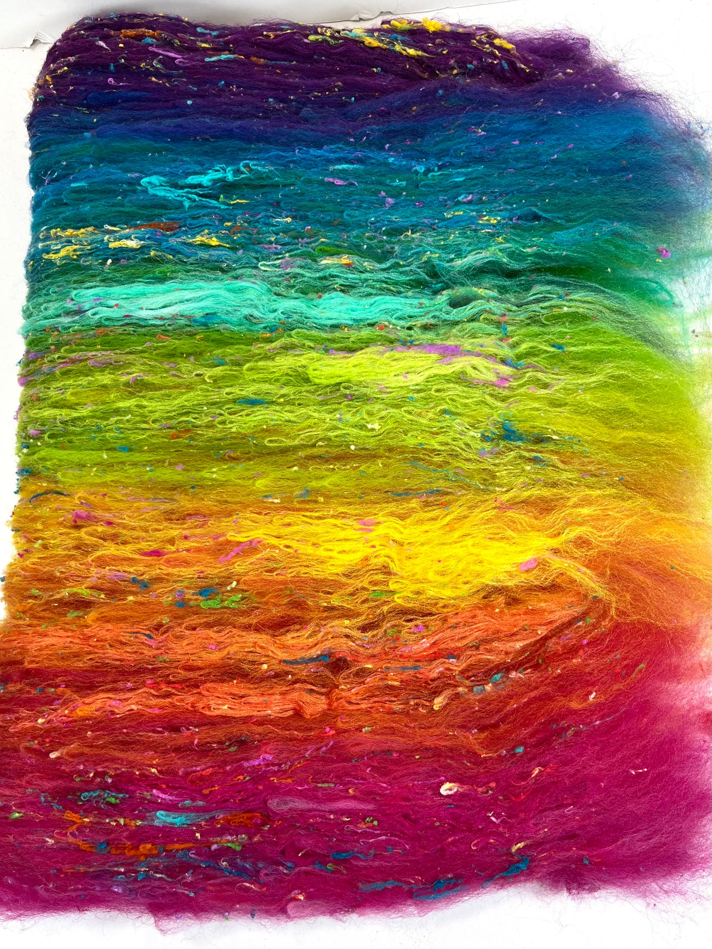 Tie Dye Gradient Batt 0608-01 - 2.5 oz BFL wool, silk, noils, spinning fiber, drumcarded, handspinning, nuno, felting wool