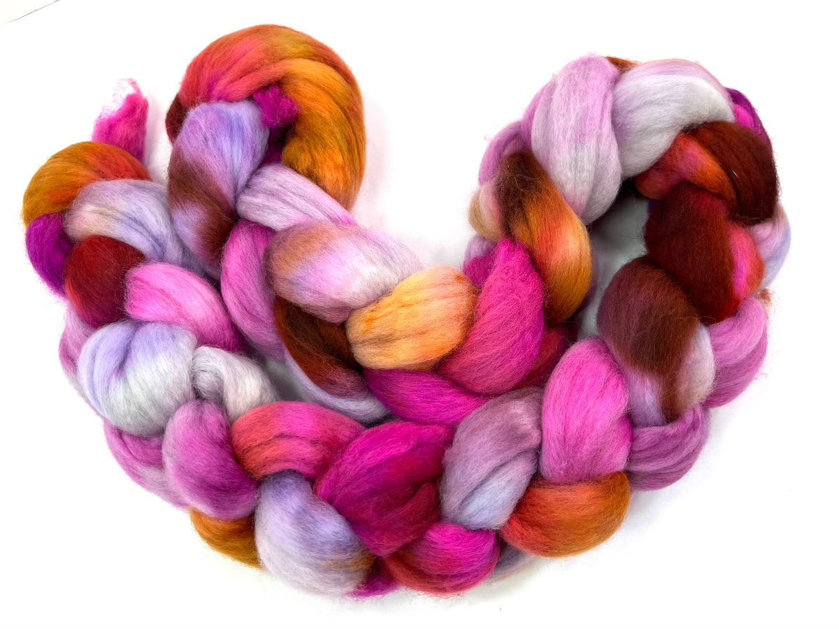 Giselle SC - 4 oz hand painted wool combed top, roving, spinning fiber, handspinning, felting