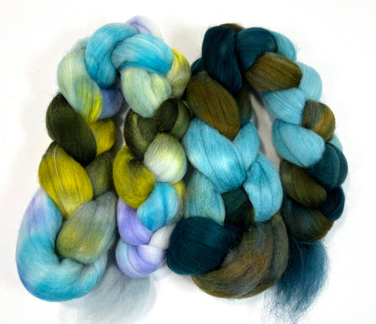 Maelstrom and Edge of the Earth combo - 4 oz total, Polwarth wool combed top, roving, spinning fiber, handspinning, felting