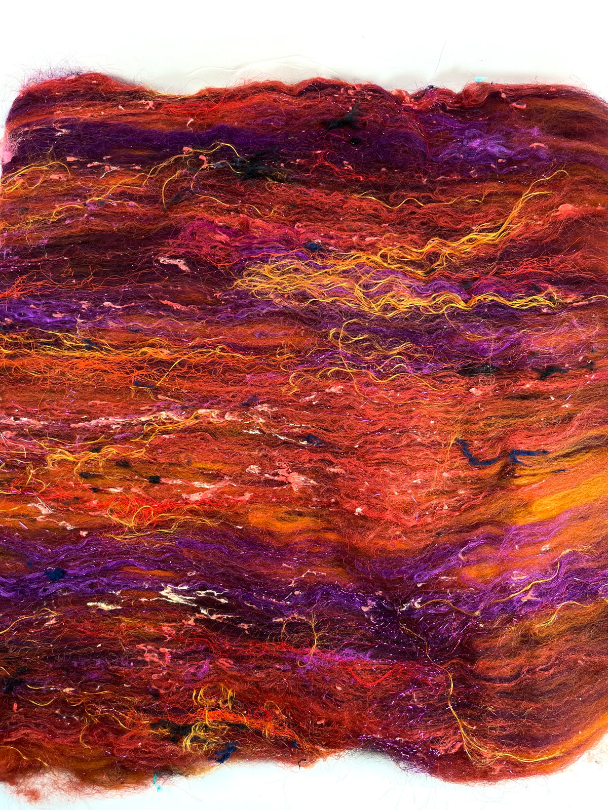 Art Batt 0906-01, 4.1 oz Soft wool, silk, flax, noils, spinning fiber, drumcarded, handspinning, nuno, felting wool