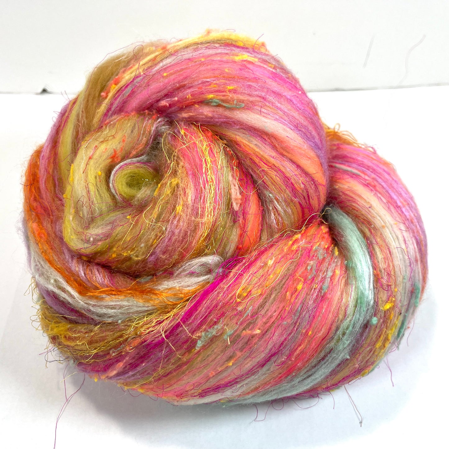 Art Batt 0731-01 - 4.8 oz soft wool, silk, noils, spinning fiber, drumcarded, handspinning, nuno, felting wool