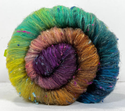 Reverie Batt 0118-02 - 2.7 oz Corriedale wool, silk, noils, spinning fiber, drumcarded, handspinning, nuno, felting wool