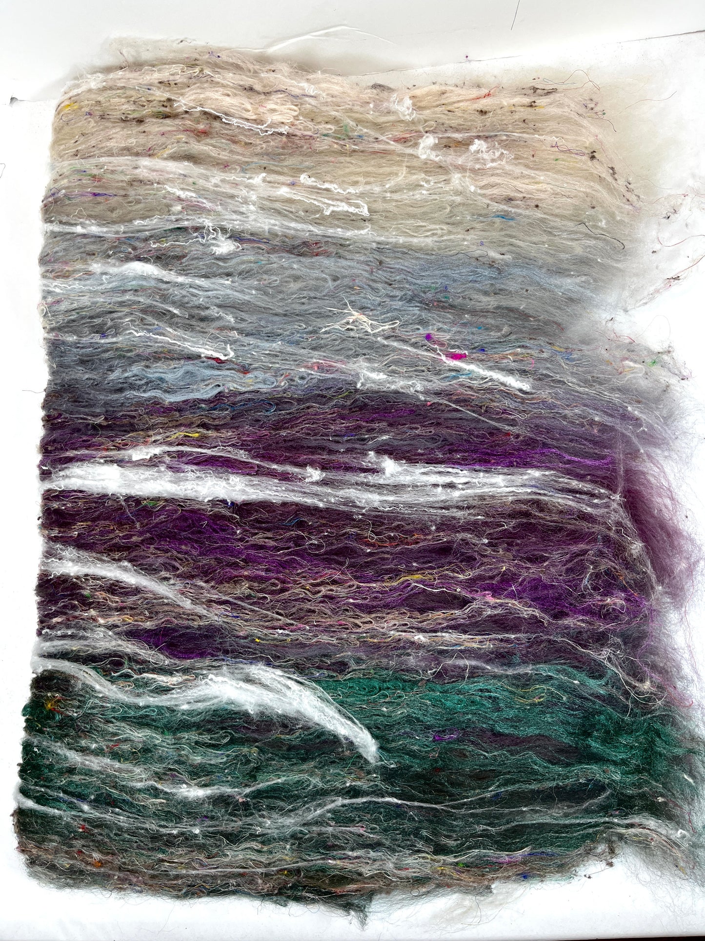 Morning Fog Batt 0104-01 - 2.6  Polwarth wool, silk, noils, spinning fiber, drumcarded, handspinning, nuno, felting wool