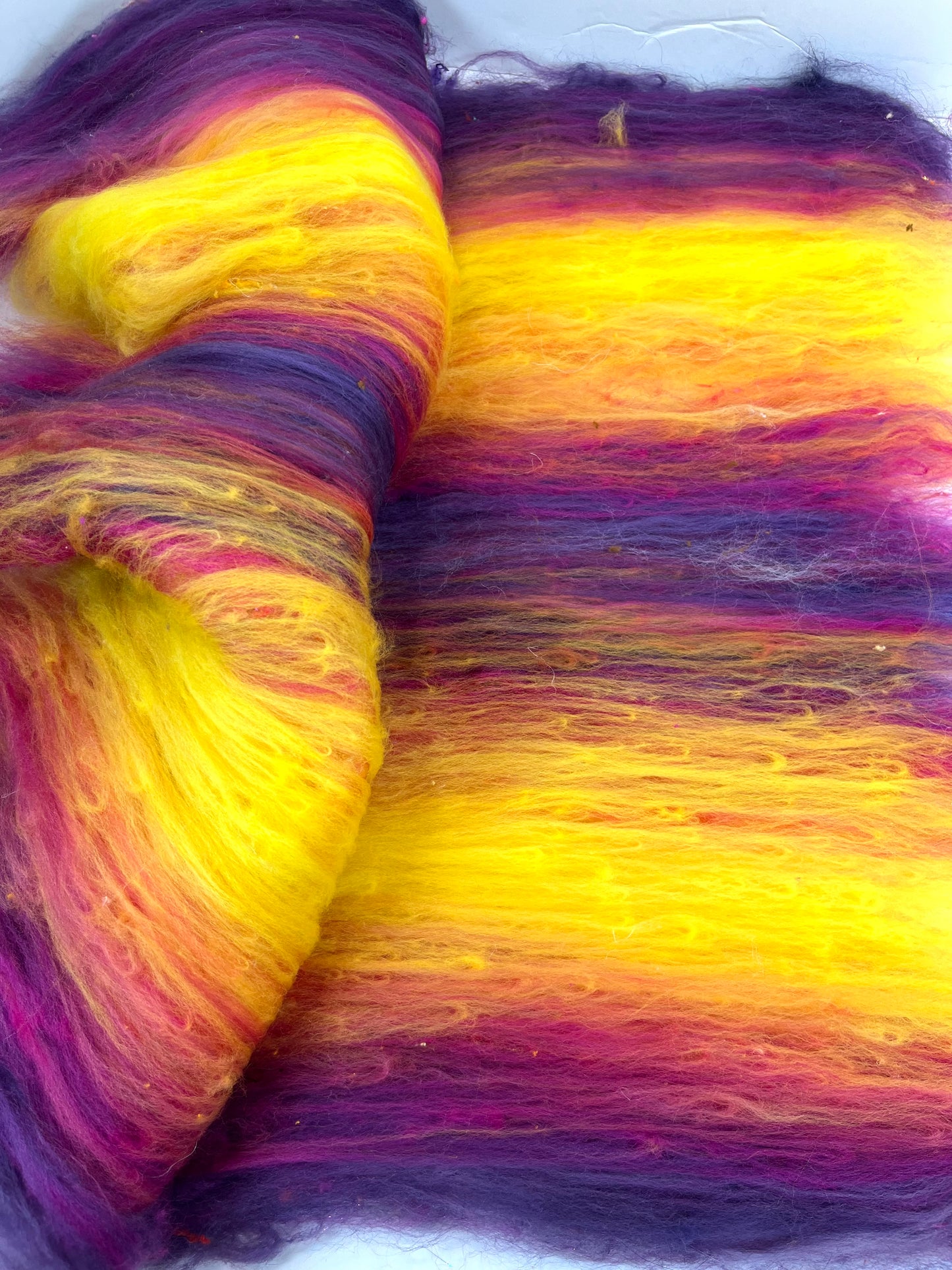 Sassy SC Batt 0504-01 - 2.9 oz Polwarth wool, silk, noils, spinning fiber, drumcarded, handspinning, nuno, felting wool