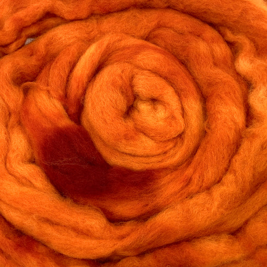 Burnt Orange - 2 oz hand dyed semisolid wool combed top