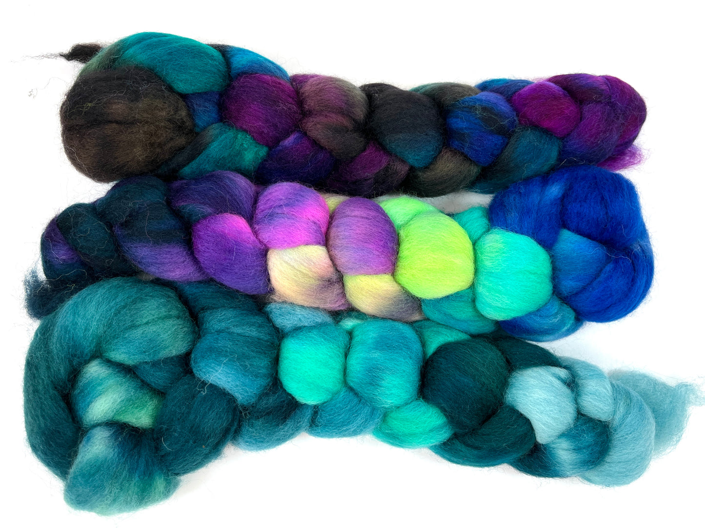 The Darkness, Nemesis and Dioptase combo - 6 oz total, Corriedale wool combed top, roving, spinning fiber, handspinning, felting