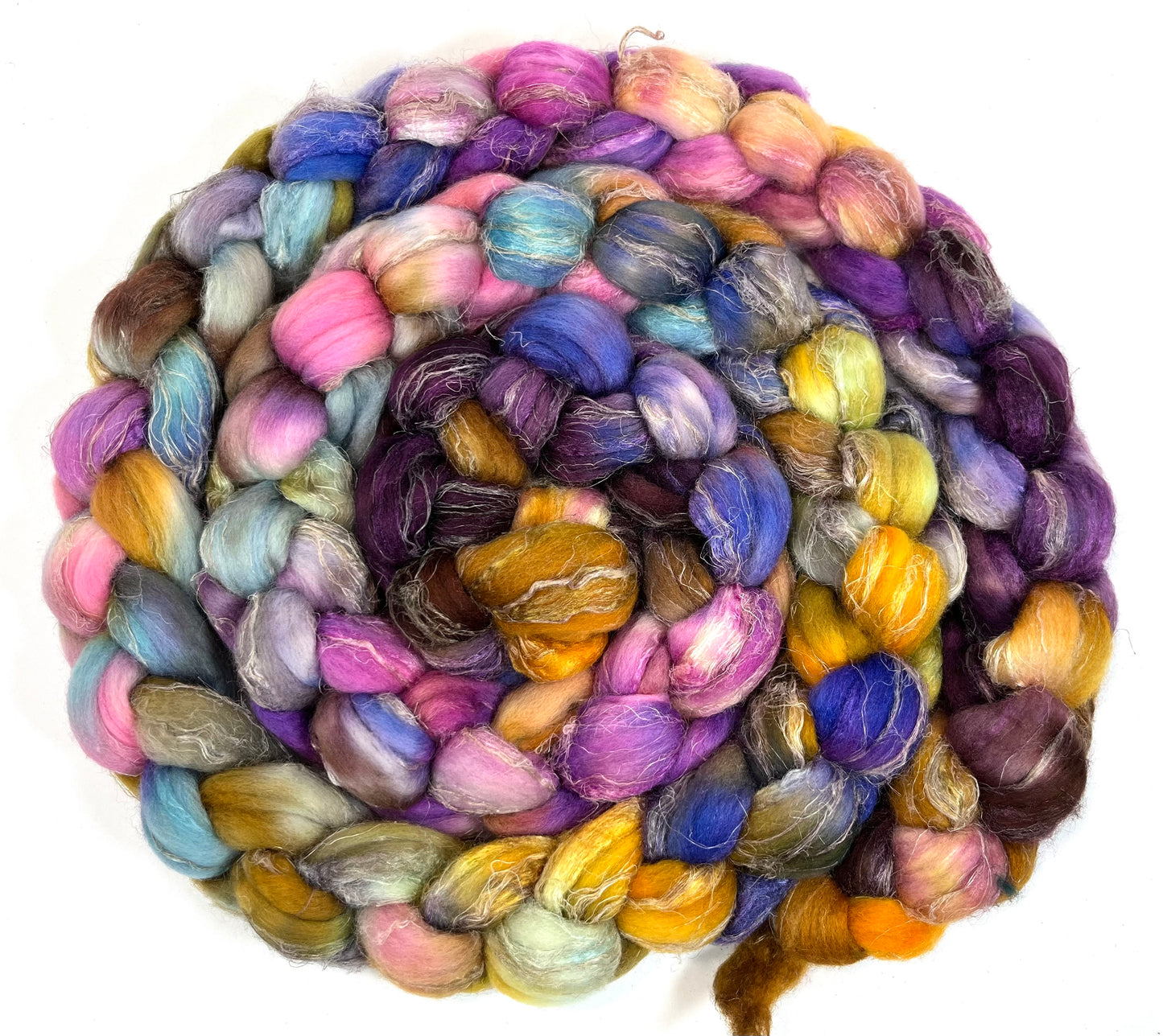 Day's End 0721-07, 8.2 oz Merino, silk, flax wool combed top, roving, spinning fiber, handspinning, felting, needle felting, weaving supplies