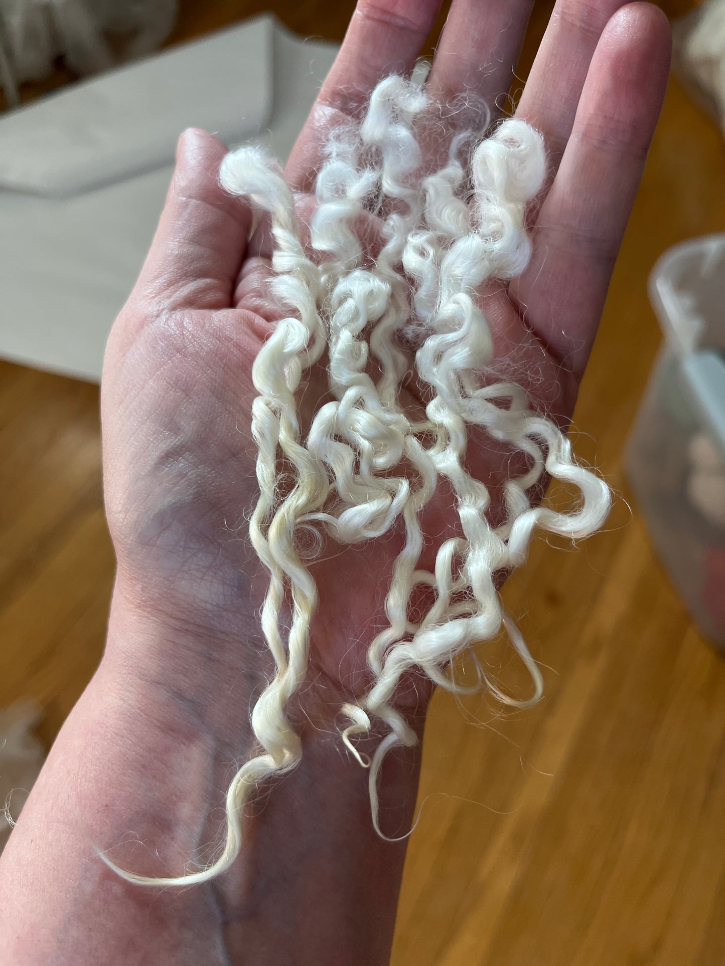 Undyed White Wensleydale locks, 1 oz, clean, separated, spinning, felting, fiber art, doll hair, nuno, lockspun yarn, 0715-06