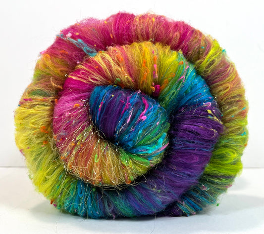 Tie Dye SC Batt 0508-03 - 3.1 oz Polwarth wool, silk, noils, spinning fiber, drumcarded, handspinning, nuno, felting wool
