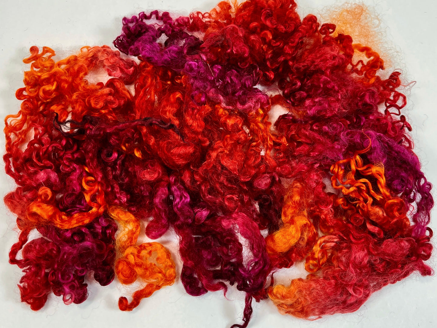 Wensleydale Locks, Fireberry colorway, super clean, spinning, felting, fiber art, doll hair, nuno, lockspun yarn