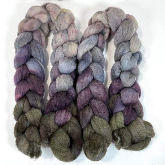 Morning Fog Oopsie, 4 oz Targhee wool combed top, roving, spinning fiber, handspinning, felting, needle felting, weaving supplies