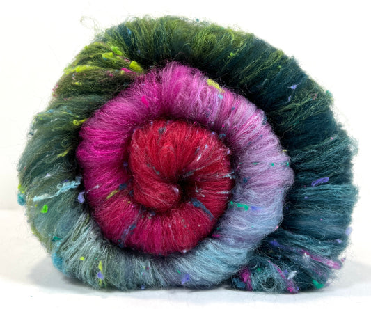 Lorelei Batt 1130-07 - 2.5 oz Falkland Merino wool, silk, noils, spinning fiber, drumcarded, handspinning, nuno, felting wool