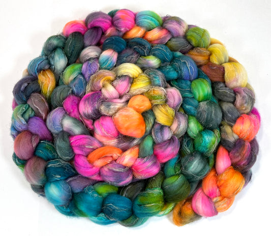 Day's End 0528-02, 8.5 oz Merino, silk, flax wool combed top, roving, spinning fiber, handspinning, felting, needle felting, weaving supplies