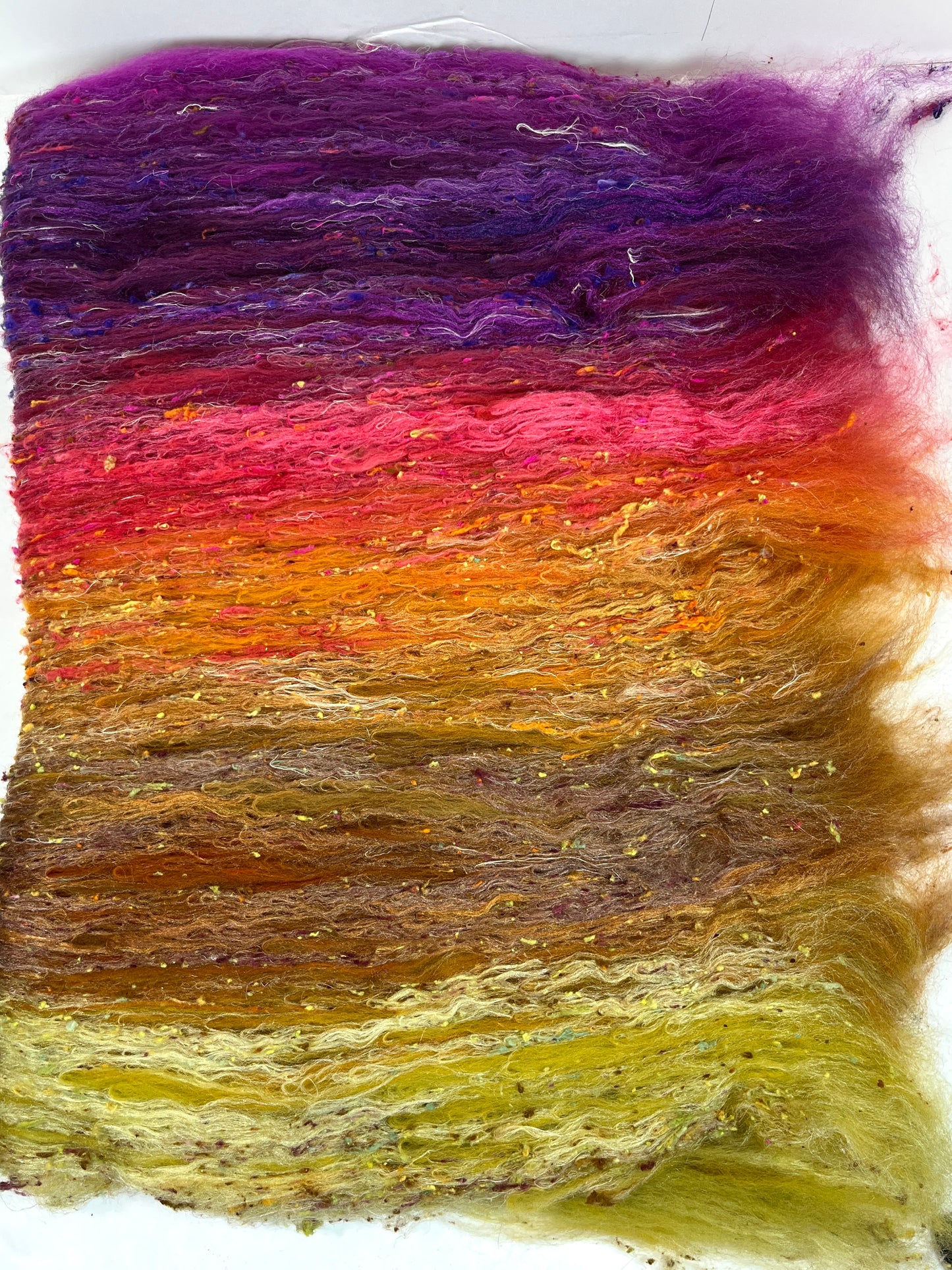 Curried Beets Batt 1231-02 - 2.8 oz Polwarth wool, silk, noils, spinning fiber, drumcarded, handspinning, nuno, felting wool