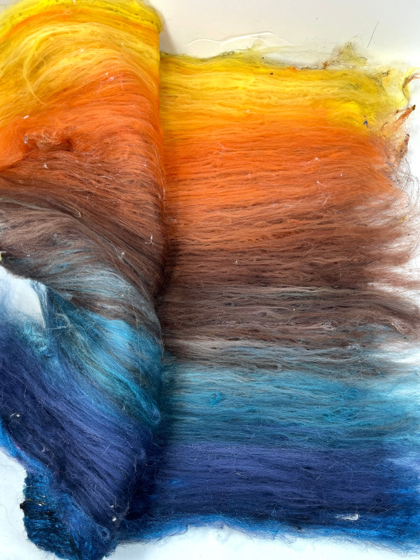 Harvest Moon Batt 1231-03 - 2.6 oz Falkland Merino wool, silk, noils, spinning fiber, drumcarded, handspinning, nuno, felting wool