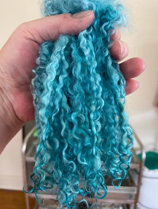 Wensleydale locks, Soft Aqua, 1 oz, 6-8 inches long, super clean, spinning, felting, fiber art, doll hair, nuno, lockspun yarn