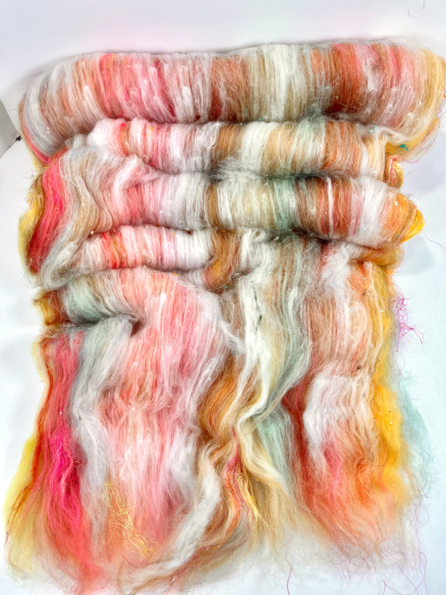 Art Batt 0731-01 - 4.8 oz soft wool, silk, noils, spinning fiber, drumcarded, handspinning, nuno, felting wool