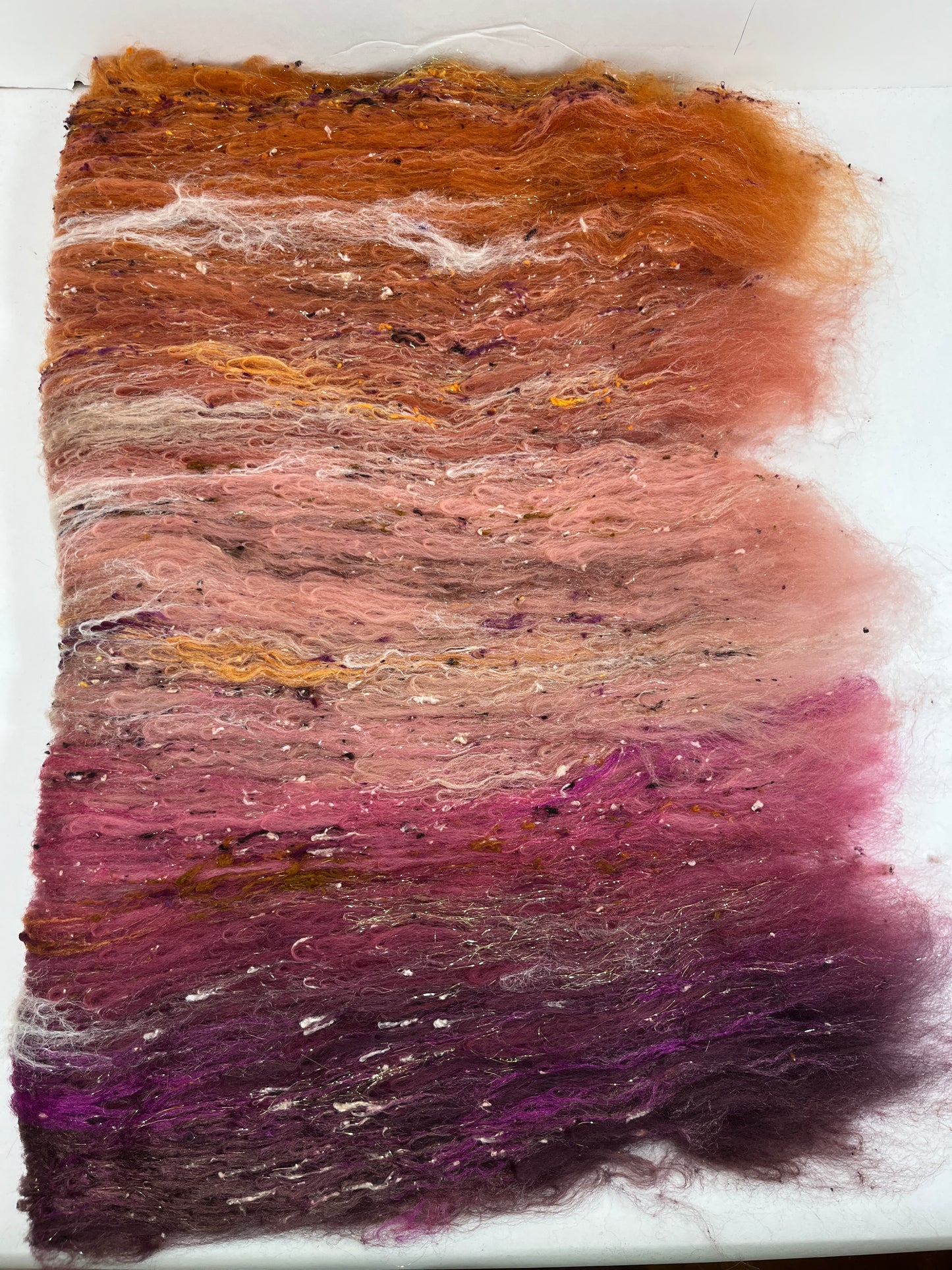 Rowena Gradient Batt 0815-03 - 2.4 oz Polwarth wool, silk, noils, spinning fiber, handspinning, nuno, felting wool, weaving, spindle