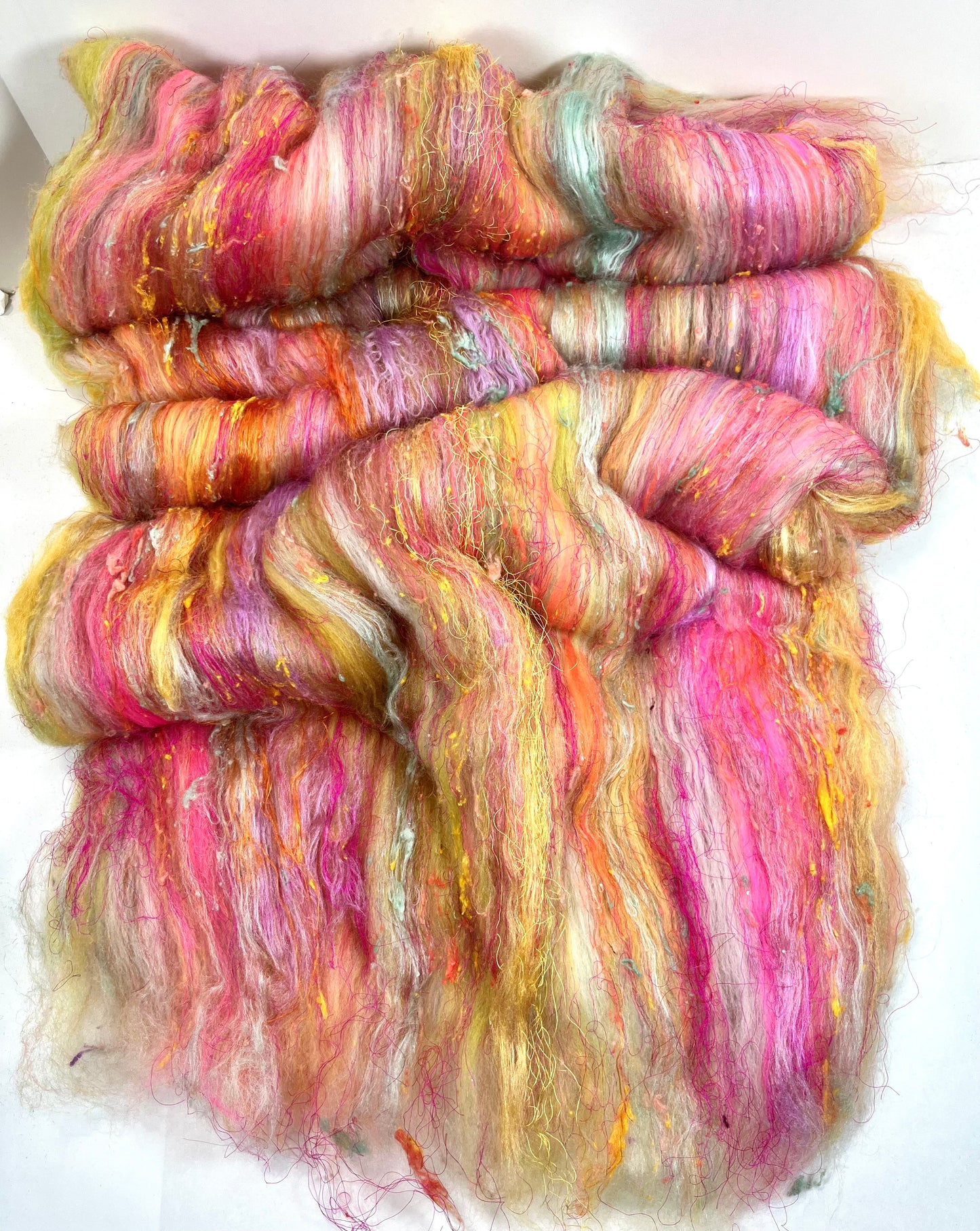 Art Batt 0731-01 - 4.8 oz soft wool, silk, noils, spinning fiber, drumcarded, handspinning, nuno, felting wool