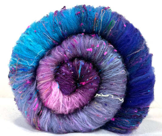 Midnight Fantastic Batt 1229-03 - 2.7 oz Falkland Merino wool, silk, noils, spinning fiber, drumcarded, handspinning, nuno, felting wool