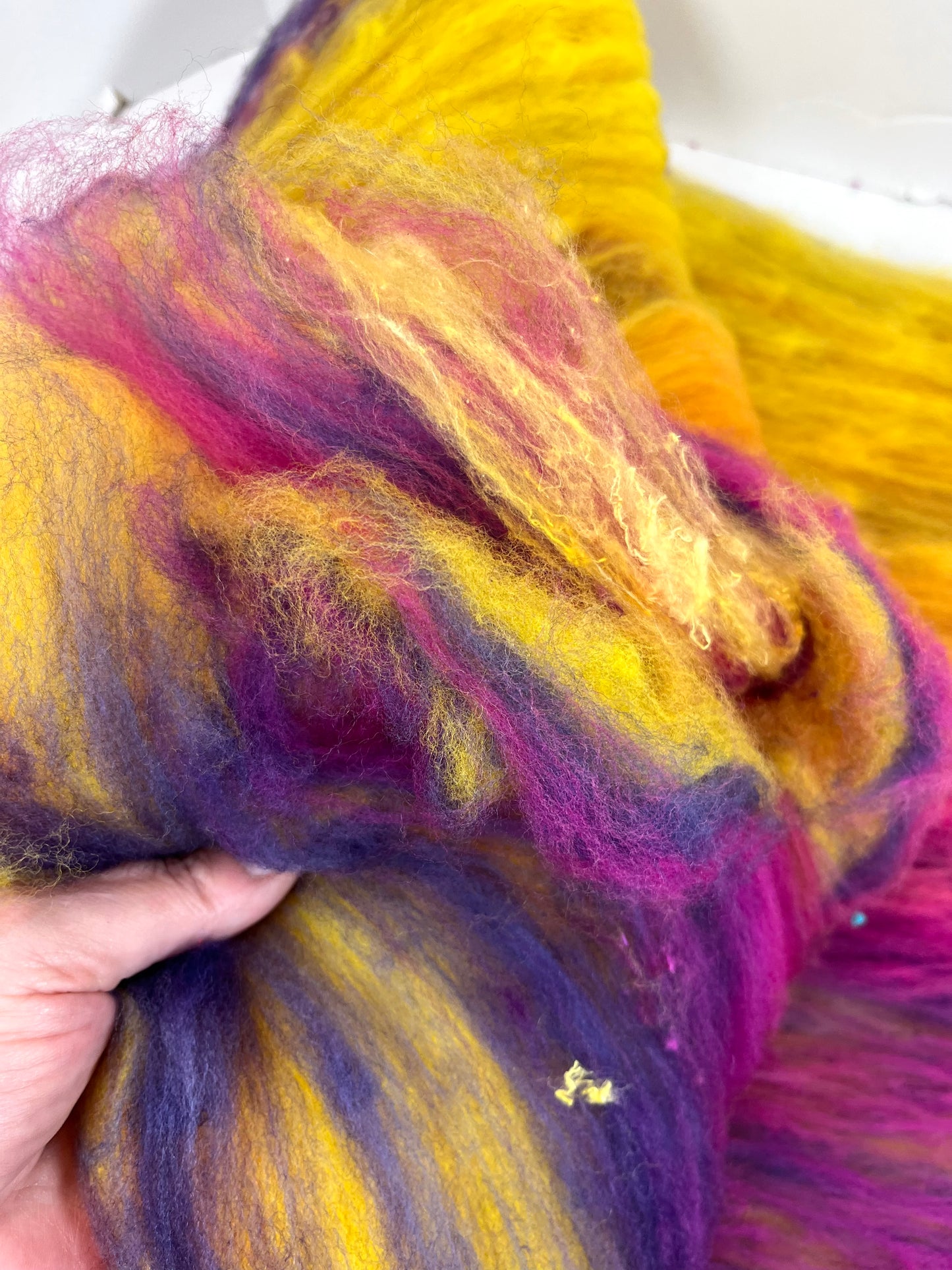 Sassy Blended Batt 0520-01 - 2.1 oz Cormo wool, silk, noils, spinning fiber, drumcarded, handspinning, nuno, felting wool