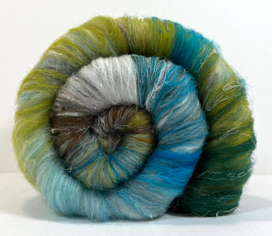 Crayon Box Batt 1003-01 - 4.4 oz Soft wool, silk, flax, hemp, NO SPARKLE, spinning fiber, drumcarded, handspinning, nuno, felting wool