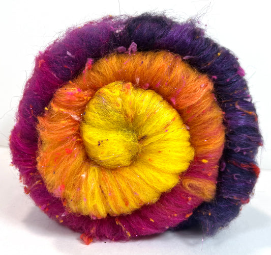 Sassy Gradient Batt 0520-06 - 2.4 oz Cormo wool, silk, noils, spinning fiber, drumcarded, handspinning, nuno, felting wool