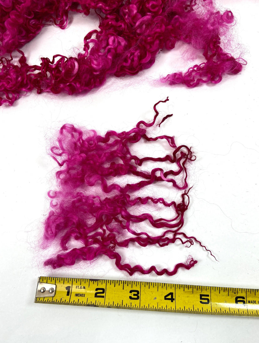 Wensleydale locks, 1 oz, Magenta, 5 inches long, super clean, spinning, felting, fiber art, doll hair, nuno, lockspun yarn 0515-04