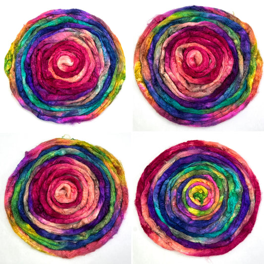 Tussah Silk - Fantasmic - 2 oz hand dyed, nuno felting, spinning fiber, art yarn, handspinning, felting fiber, corespinning, roving