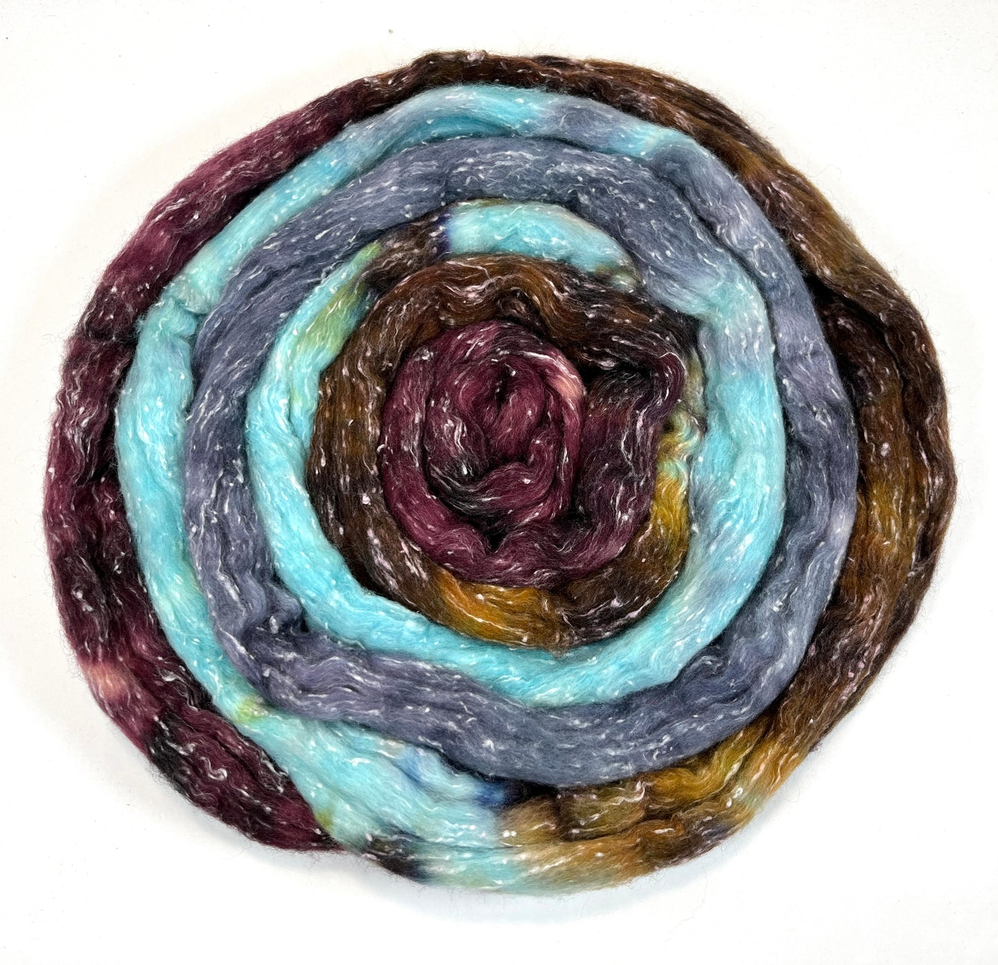Winter Treeline MG - 4 oz 80/20 South American wool/rayon nepps combed top, roving, spinning fiber, handspinning, felting, needle felting, weaving supplies