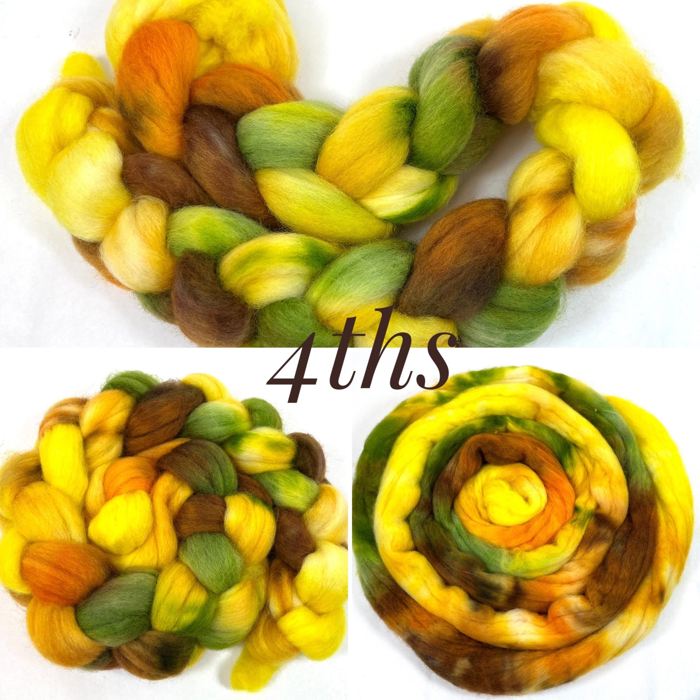 Reserve Listing for K. Sunflower Test Braid - 4 oz Corriedale wool combed top, roving, spinning fiber, handspinning, felting