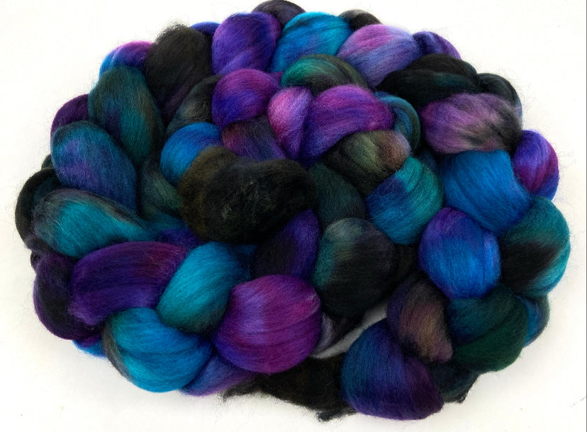 The Darkness SC - 4 oz hand painted wool combed top, roving, spinning fiber, handspinning, felting