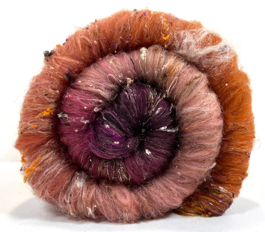 Rowena Gradient Batt 0815-03 - 2.4 oz Polwarth wool, silk, noils, spinning fiber, handspinning, nuno, felting wool, weaving, spindle