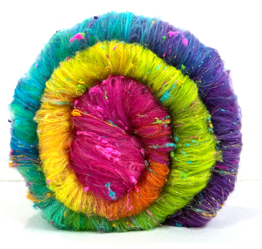 Tie Dye Gradient Batt 0508-05 - 2.9 oz Polwarth wool, silk, noils, spinning fiber, drumcarded, handspinning, nuno, felting wool