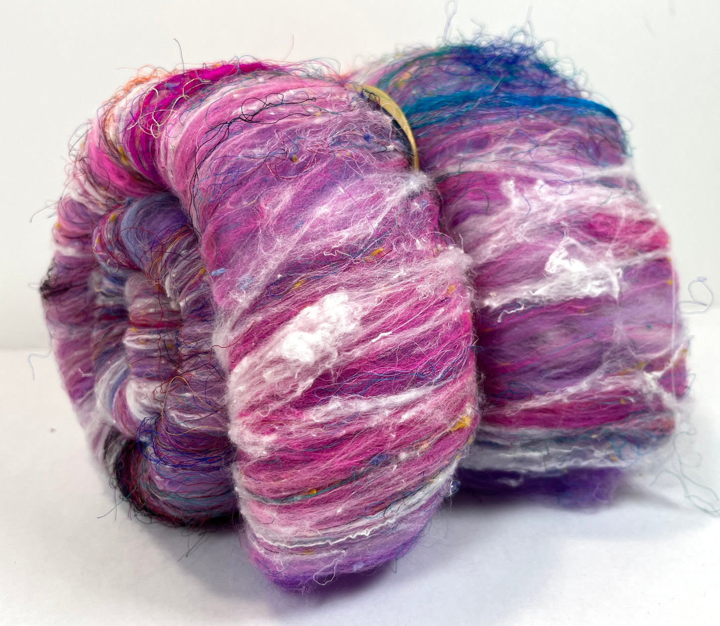 Art Batt 1224-06, 3.5 oz Soft wool, silk, flax, noils, spinning fiber, drumcarded, handspinning, nuno, felting wool