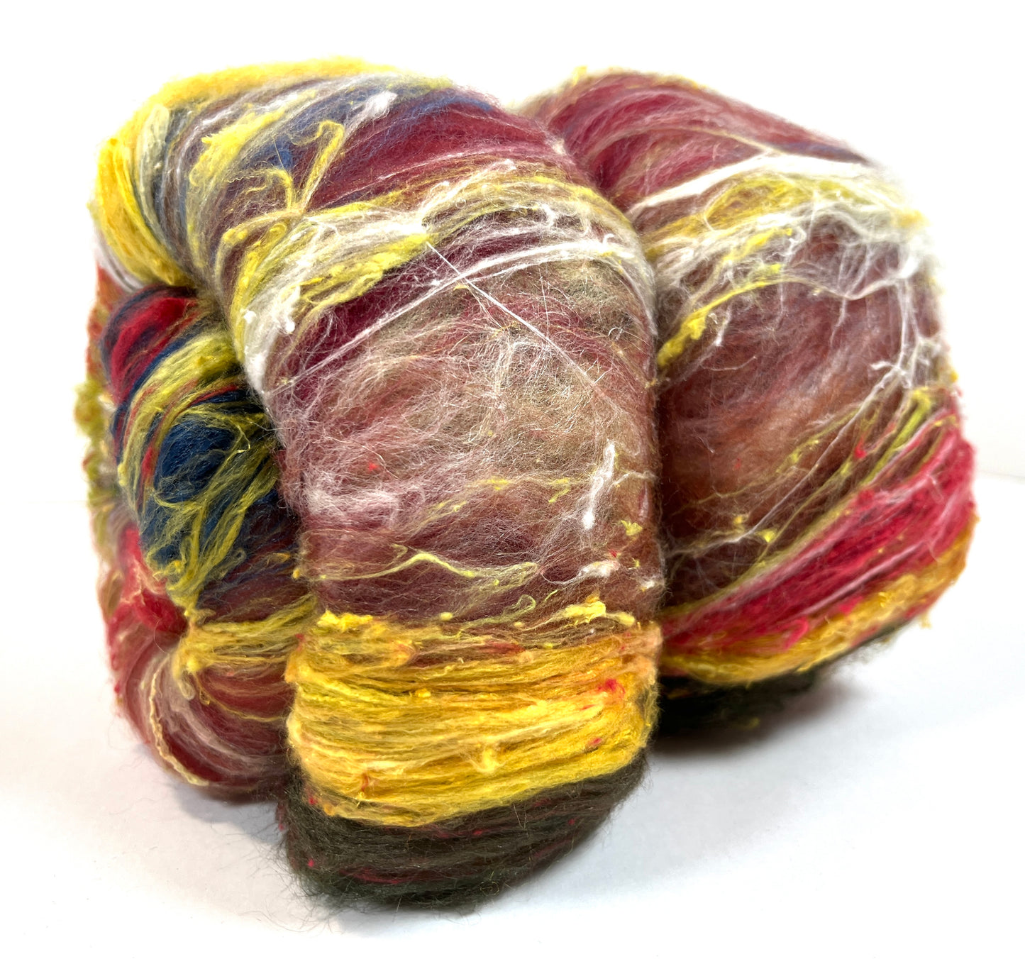 Art Batt 0407-04 - 3.5 oz soft wool, silk, noils, spinning fiber, drumcarded, handspinning, nuno, felting wool