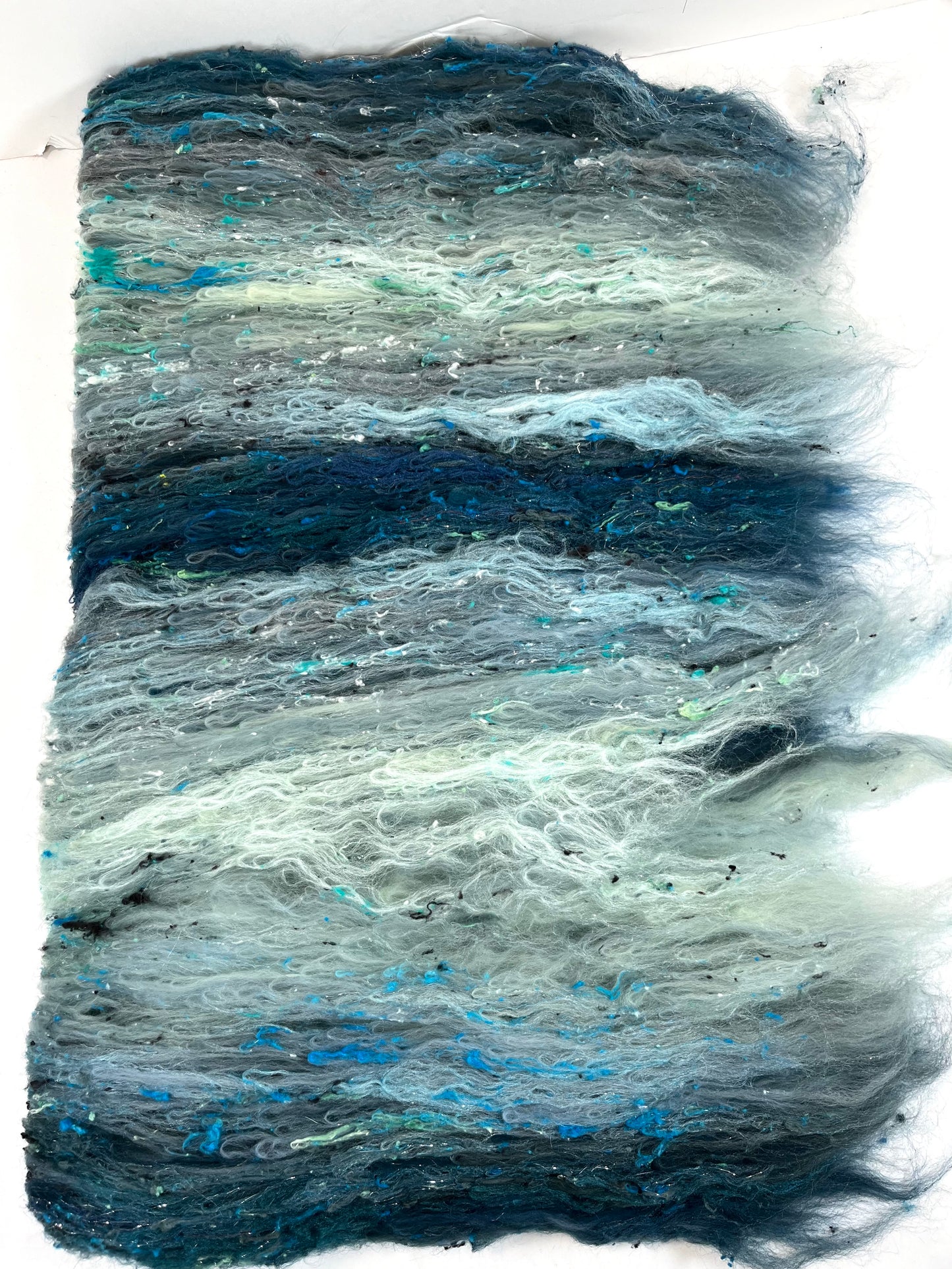 The River Styx Batt 0608-05 - 2.6 oz Falkland Merino wool, silk, noils, spinning fiber, drumcarded, handspinning, nuno, felting wool