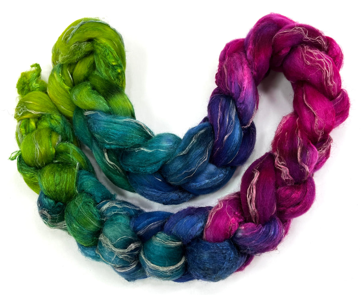 Temptation MG Oopsie - 4 oz Merino, silk, flax combed top, roving, spinning fiber, handspinning, felting, needle felting, weaving supplies