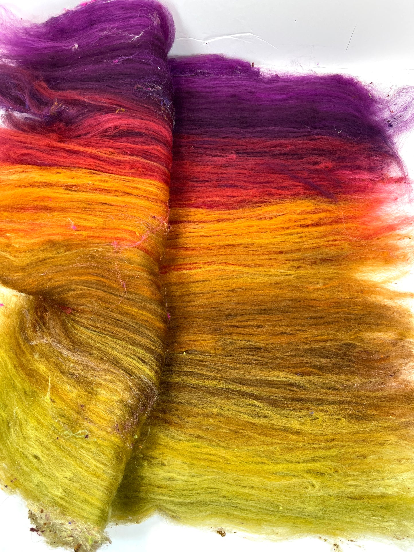 Curried Beets Batt 1231-02 - 2.8 oz Polwarth wool, silk, noils, spinning fiber, drumcarded, handspinning, nuno, felting wool
