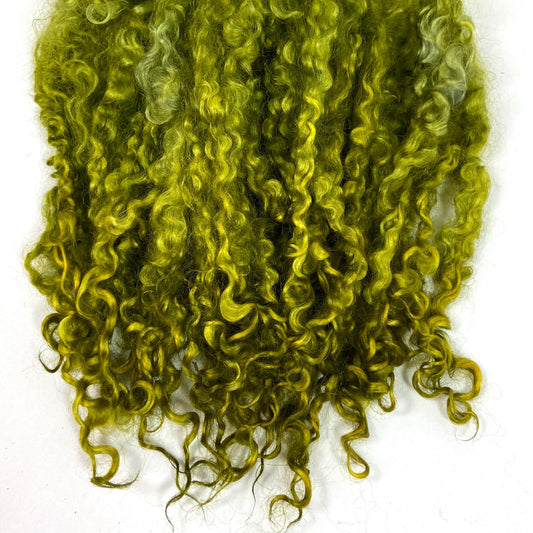 Wensleydale locks, Ripe Olive, 6-8 inches long, super clean, spinning, long locks, felting, doll hair, nuno, lockspun yarn, doll wig