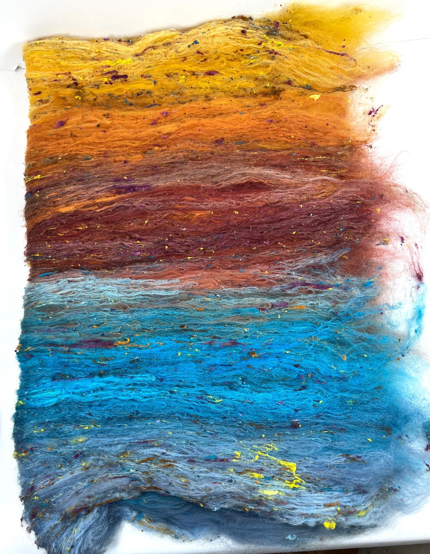 Gradient Batt 1215-05 - 2.6 oz Polwarth wool, silk, noils, spinning fiber, drumcarded, handspinning, nuno, felting wool